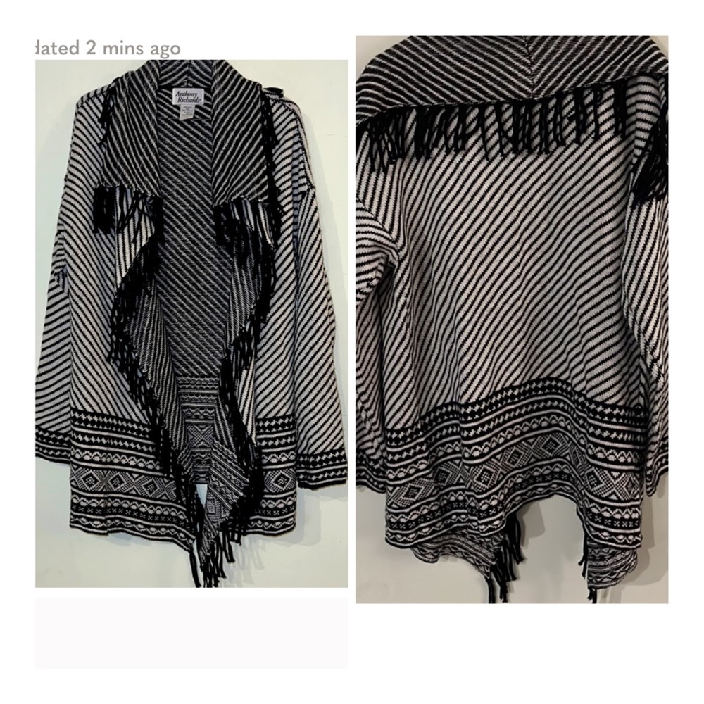 Anthony Richards. Open Front Striped Fringe Cardigan one size